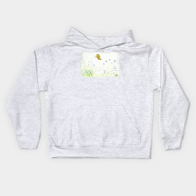 Butterfly in Grass Kids Hoodie by designs-by-ann